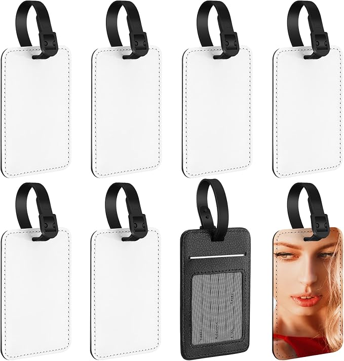 Frienda 8 Pieces Sublimation Luggage Tags Bulk PU Leather Name Label Blank Suitcase Heat Transfer Bag Card Business ID Card Holder Travel ID Tags for DIY Travel Suitcase Sports Bags Holder