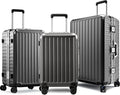 LUGGEX Luggage Sets with Spinner Wheels, 8010S Aluminum Frame Zipperless Polycarbonate Hard Shell Suitcase Sets (ZX-Core, Charcoal Metallic, 3 Piece (20/24/28))
