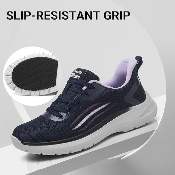 Treesky Black Non Slip Work Shoes for Women, Restaurant & Kitchen Sneakers | Slip resistant soles, lightweight cushioning, breathable knit, removable insole, for nursing, food service & long shifts