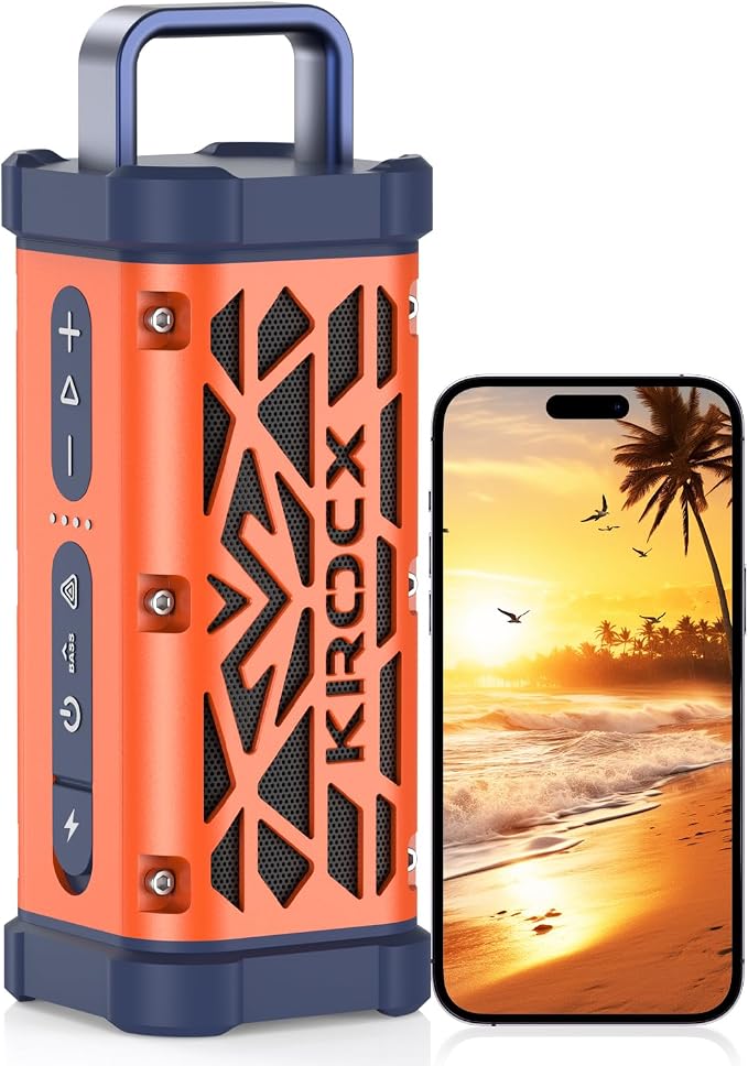 TRAVOR Magnetic Outdoor Bluetooth Speaker Portable, 45W, Deep Bass, Rugged All-Aluminum Metal Body, IP68 Waterproof, Wireless TWS Pairing for Camping, Beach, 25Hrs of Playtime (Blaze Orange)