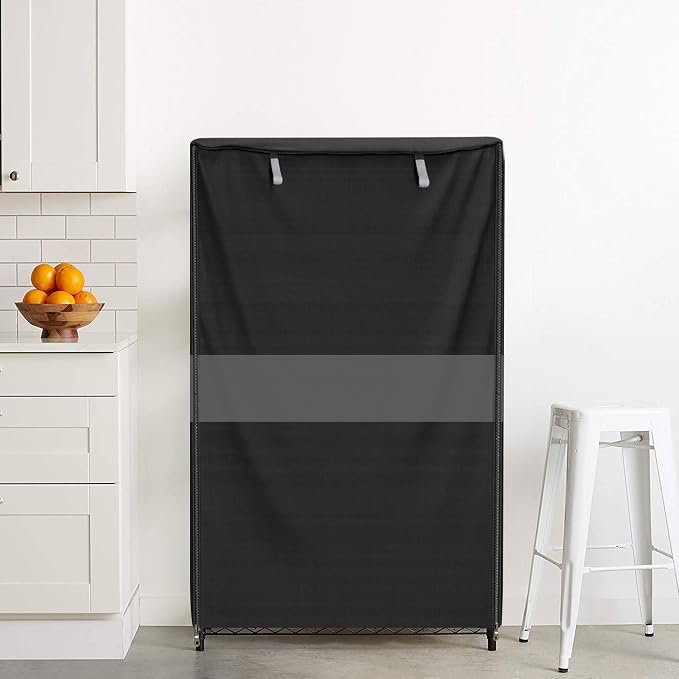 Wire Shelf Cover Dustproof Heavy Duty 600D Storage Rack Cover 48x24x72 | Side pockets, dual front zippers, hook & loop secure fit, breathable vent design for organized storage spaces
