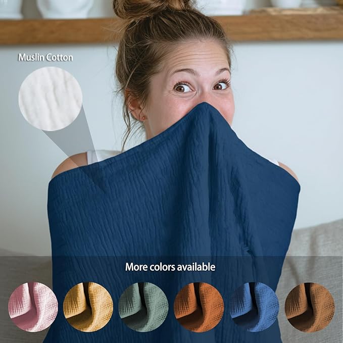 Muslin Nursing Covers for Breastfeeding, Arch Neckline Breast Feeding Covers for Women, Moms Privacy Breathable Summer Nursing Apron, Enlarged XL Size Soft Feeding Cover (Navy Blue)