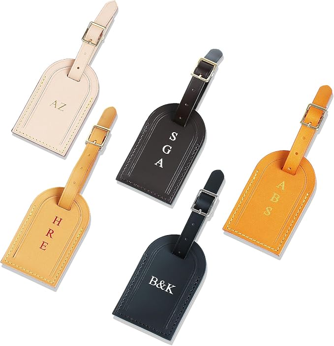 Vachetta Leather Personalized Luggage Tags Customized Charms for suitcases Monogram Tags Initials on Tags Premium Leather Unique Travel Gifts for Speedy Neverfull Handbags(Model A)