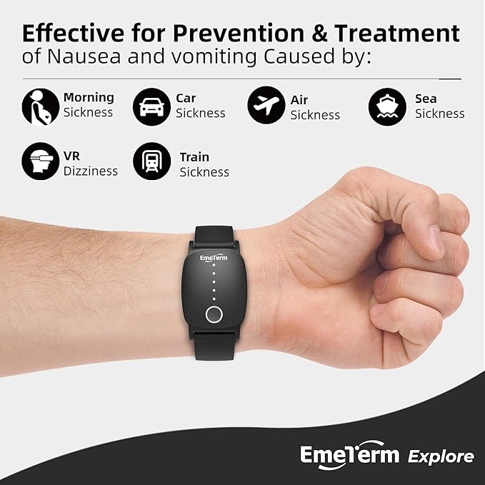 EmeTerm Explore Classic FDA-Cleared Galaxy Black and Mint Green Anti-Nausea Wristband IP67 Waterproof Morning Motion Travel Sickness Vomit Relief Rechargeable No Gel Drug Free Without Side Effects