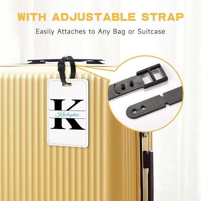 Personalized Leather Luggage Tags for Suitcase, Custom Golf Bag Tag Travel Labels Name Identifiers with Strap for Women Men Customized Your Own Text Photo Logo