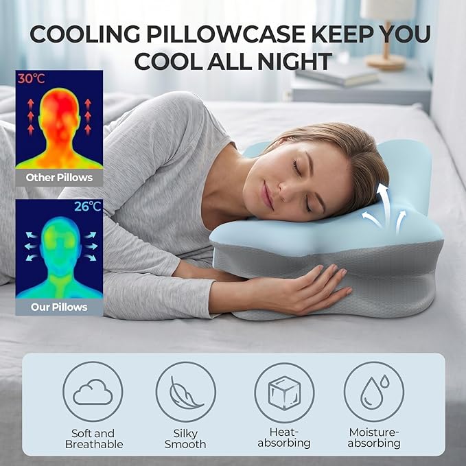 Besyodo Cervical Neck Pillow for Pain Relief - Ergonomic Side Sleeper Pillow for Neck Support, Memory Foam Pillows for Sleeping, Contour Pillow Bed Pillow for Back Stomach Sleepers