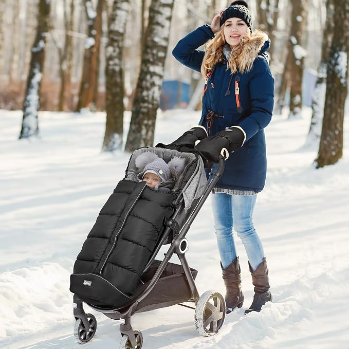 Orzbow Stroller Footmuff Universal - Weather-Proof Bunting Bag for Toddler, Warm Fleece Sleeping Bag for Cold Weather, Easily Attaches to Most Strollers, Baby Boys Girls Winter Essentials, Black