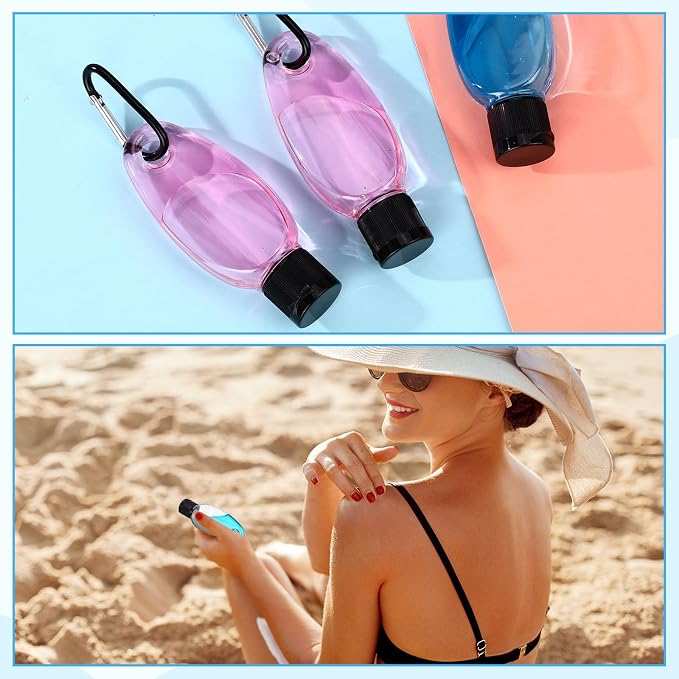 Yalikop 100 Pcs Traveling Bottles with Keychain 1oz Clear Plastic Keychain Bottle Leakproof Refillable Empty Keyring Container Liquid Packing Container Portable Bottle with Lid for Liquid Cream