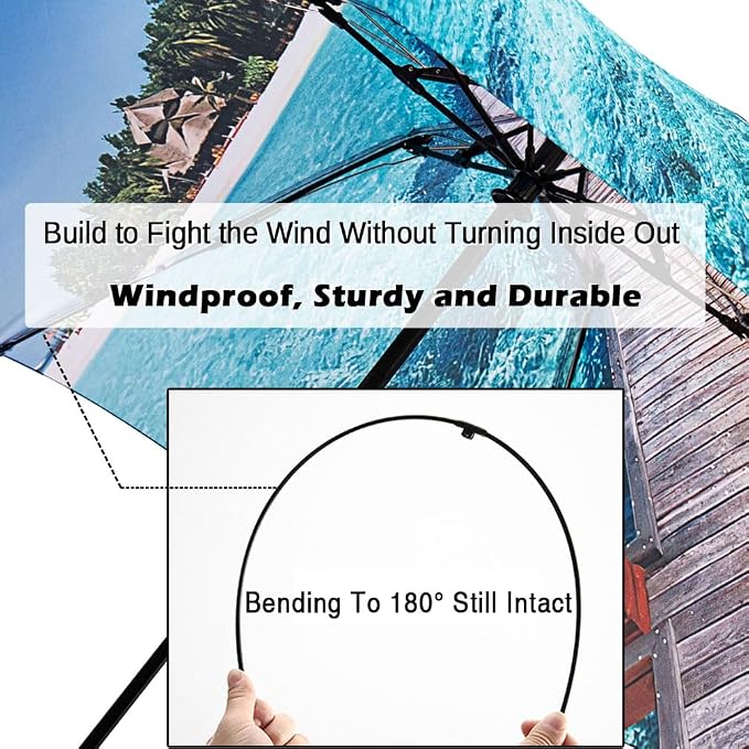 LANBRELLA Compact Reverse Folding Umbrella Auto Windproof Travel Umbrella
