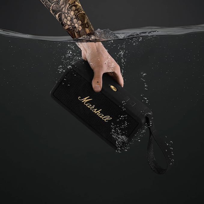 Marshall Middleton Portable Bluetooth Speaker - Rugged Waterproof/Dust-proof Design | Loud Stereo Sound, Deep Bass | Compact and Wireless for Travel and Outdoors - Black and Brass