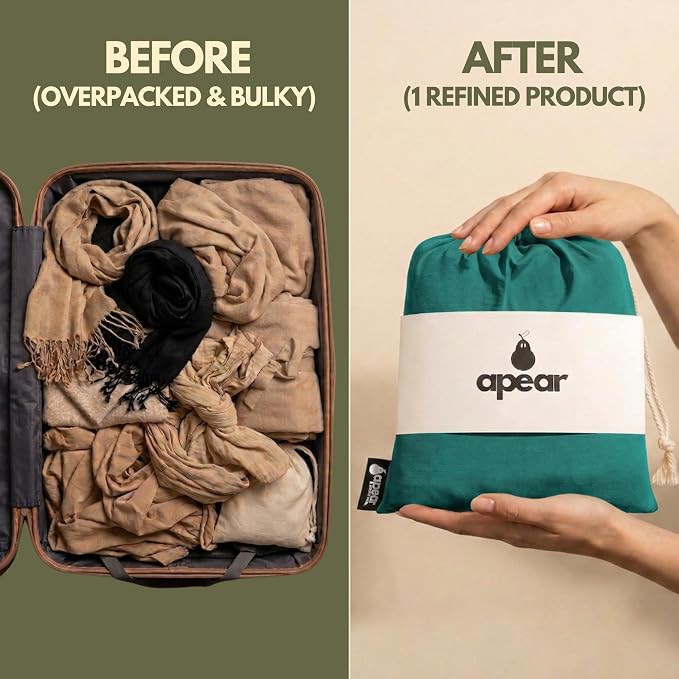 16-in-1 Compact Travel Blanket with Bag – Reversible, Ultra Soft Bamboo Airplane Blanket with Hidden Pocket – Packable for Flights & Travel Essentials (Semi-Weighted, Double Layer)
