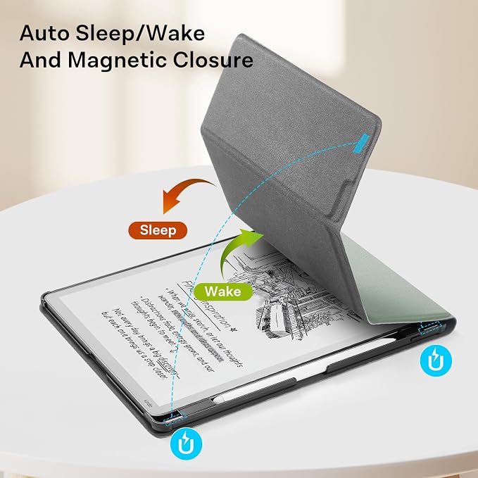 CoBak Case for 11" Kindle Scribe 3rd Generation 2025, Kindle Scribe Colorsoft with Two Viewing Angles - All New PU Leather Cover with Auto Sleep Wake, Pen Holder. Sage Green