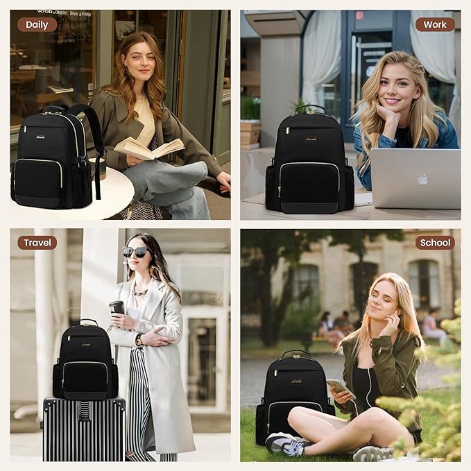 LOVEVOOK Laptop Backpack for Women with Pouch Pocket for Large Capacity Cup,15.6 Inch Laptop Computer Bag Travel Backpack Purse,Waterproof Work Business Backpack College Teacher Bags,Black