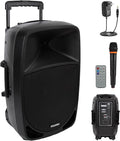 1200W Portable Bluetooth PA Speaker - 12’’ Subwoofer, LED Battery Indicator Lights w/Built-in Rechargeable Battery, MP3/USB/SD Card Reader, and UHF Wireless Microphone - Pyle PSBT125A