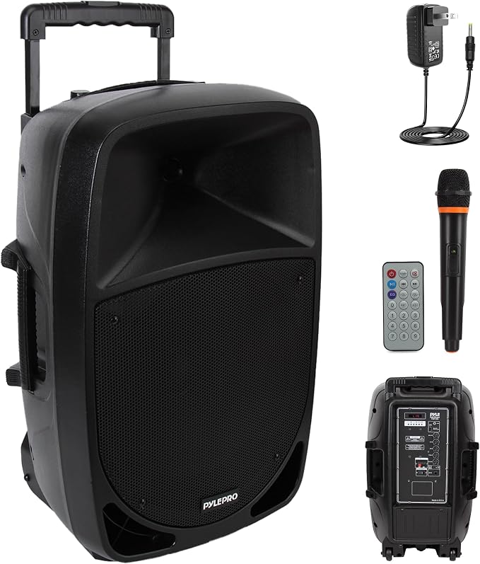 1200W Portable Bluetooth PA Speaker - 12’’ Subwoofer, LED Battery Indicator Lights w/Built-in Rechargeable Battery, MP3/USB/SD Card Reader, and UHF Wireless Microphone - Pyle PSBT125A