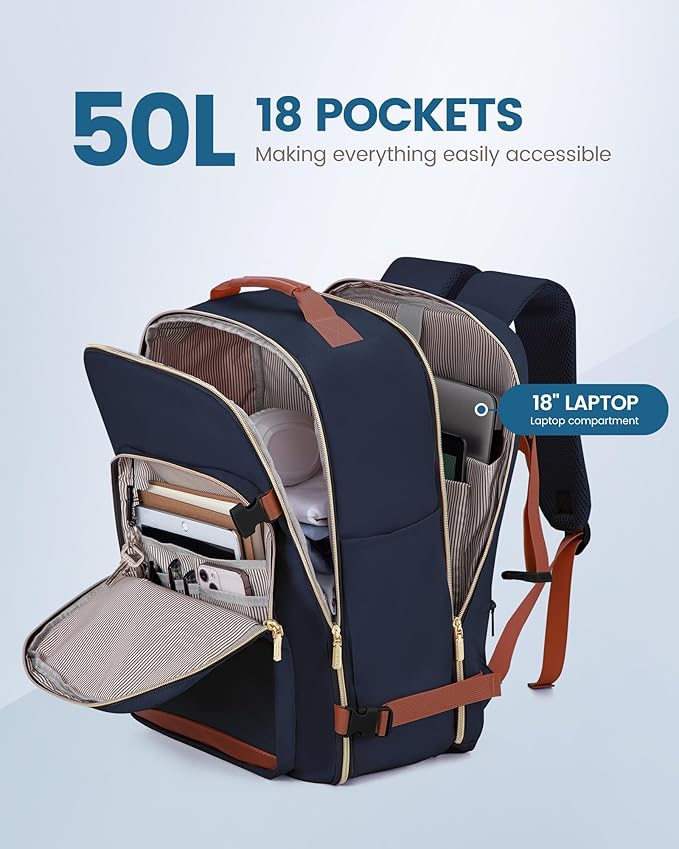 LOVEVOOK 50L Travel Backpack Flight Approved Carry on Backpack,3 Packing Cubes,Waterproof Personal Item Travel Bag,TSA Carry on Luggage Suitcase Travel Essentials,Gifts for Women & Men,fits 18" Laptop