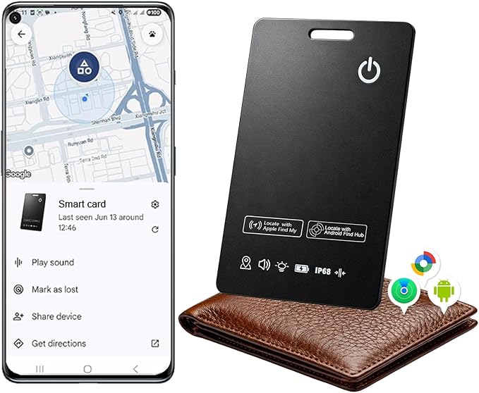 AirTag Card Pro Wallet Tracker 1.6mm for Android & iOS, Dual System Rechargeable Smart Card Work with Google Find Hub or Apple Find My APP, Item Finder Locator for Luggage/Suitcase/Bags. 1 Pack