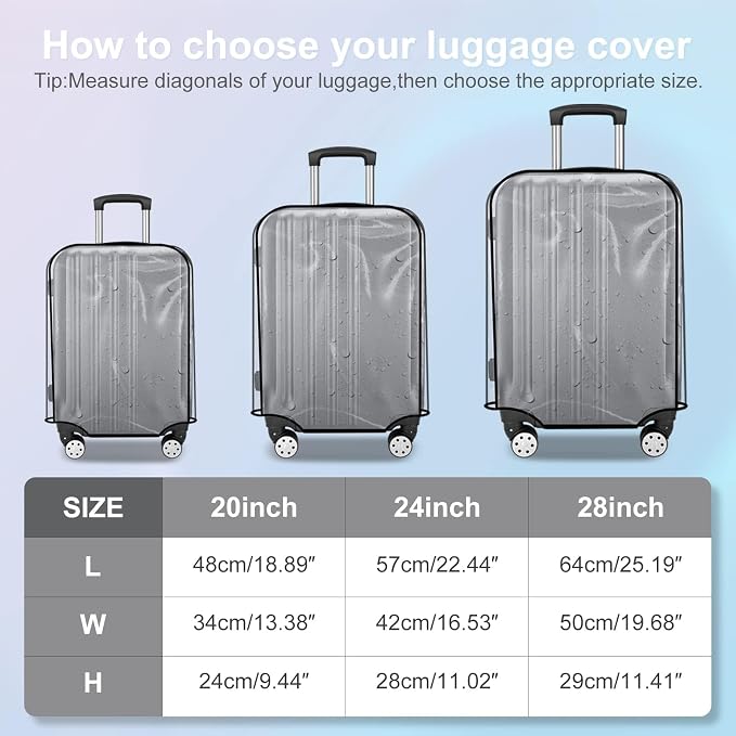 3 piece Luggage Cover Protectors Set Tsa Approved for Suitcase Clear PVC Waterproof Fits 20 24 28 inch Wheeled luggage