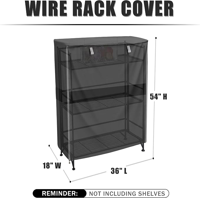 Wire Shelf Cover 36x18x54, Dustproof Storage Rack Cover with Zipper | Heavy Duty 600D Shelving Unit Cover for Garage Pantry Laundry and Indoor Organization