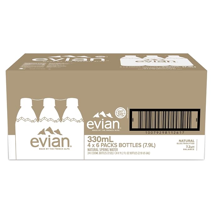 Evian Natural Spring Water, 330 ML (11.15 fl oz) bottles, 24 pack