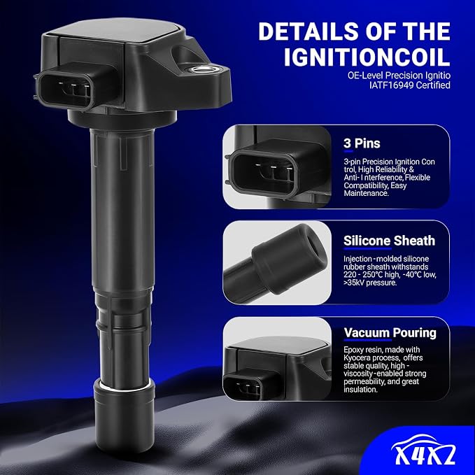 UF400 Ignition Coil & 9807B-5517W Double Iridium Spark Plug 6PCS for Acura 01-05 EL, 01-09 MDX/Honda 01-05 Civic, 03-08 Pilot, 06-08 Ridgeline/04-07 Saturn Vue Replaces# UF512 C1460