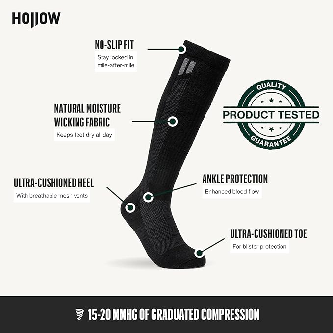 HOLLOW Alpaca Compression Socks for Women & Men Standard & Wide, 15-20 mmHg, Circulation Support, Moisture Wicking, Knee High