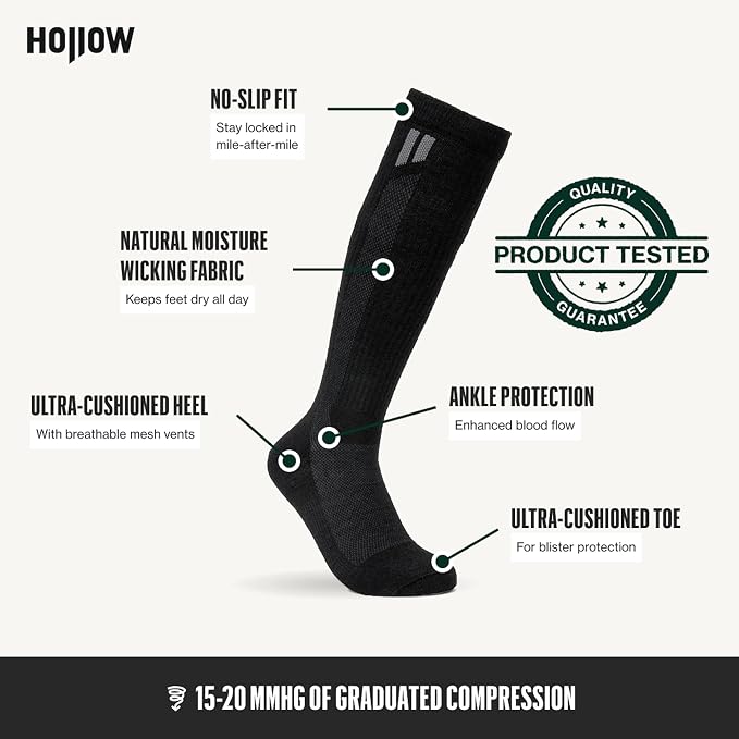 HOLLOW Alpaca Compression Socks for Women & Men Standard & Wide, 15-20 mmHg, Circulation Support, Moisture Wicking, Knee High