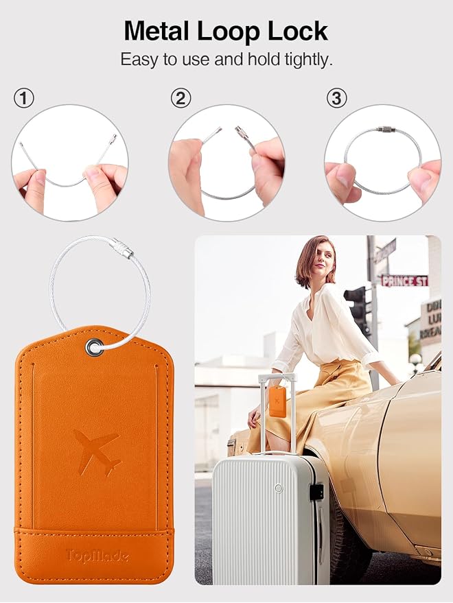 TopMade Smart Luggage Tag with Find My, Premium Leather Luggage Tags for Suitcase, Travel Bags, Backpacks, Anti-Lost Suitcase Tag Tracker for Travel with Privacy Name Card, Rechargeable
