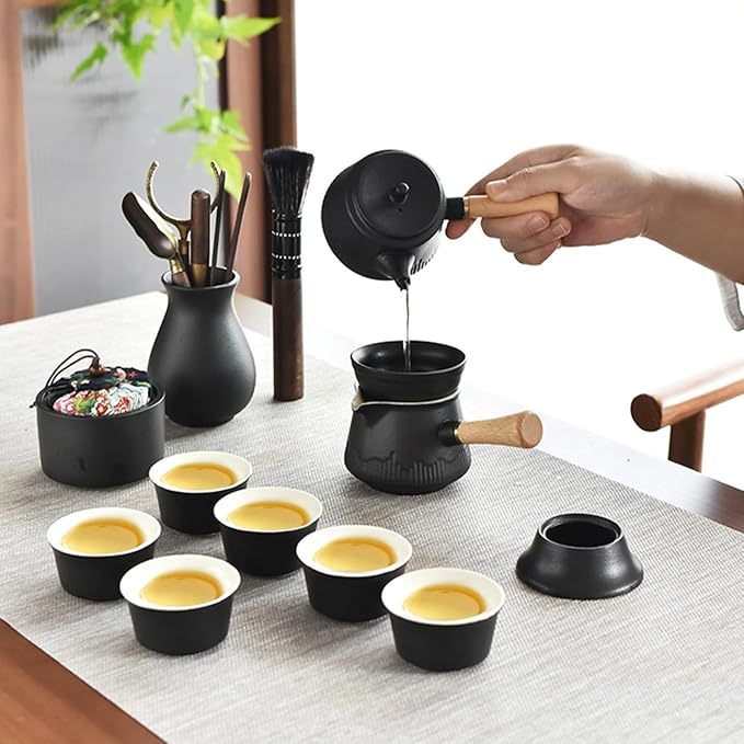 Japanese Tea Set Traditional, Chinese Gongfu Tea Set for Adults, Kung Fu Teaset for Women Side Handle Teapot (Ceba 6cups)
