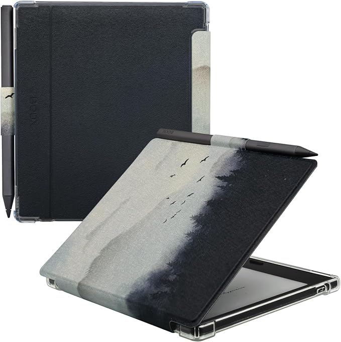 Pen Holder Case for Onyx Boox Go Color 7 (Gen 1/2, 2024/2025) / Boox Go 7 Ultra-Thin Enhanced Auto Sleep/Wake Cover with Transparent TPU Back & Magnetic Closure (Misty Forest)