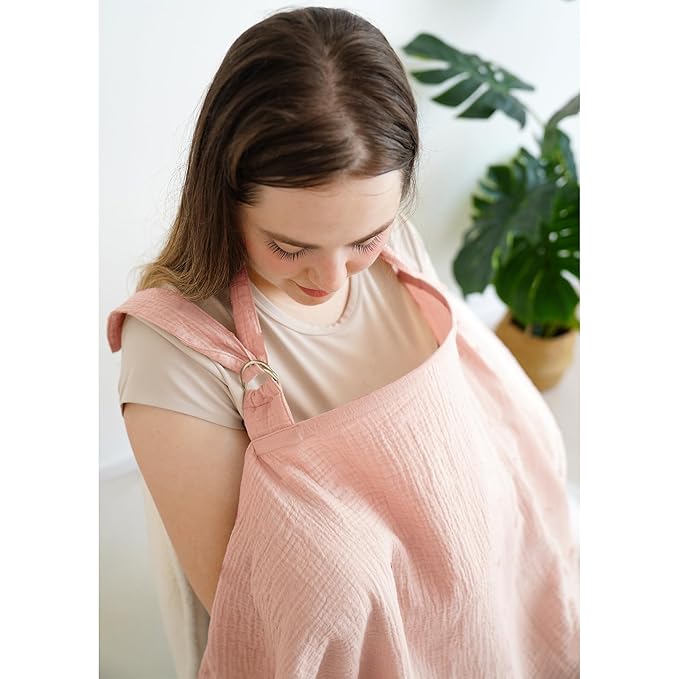 MairMore Muslin Nursing Covers for Breastfeeding, Privacy Breast Feeding Cover with Arch Neckline for Mom and Baby, Breathable 100% Cotton Nursing Apron Multi-use Stroller Cover