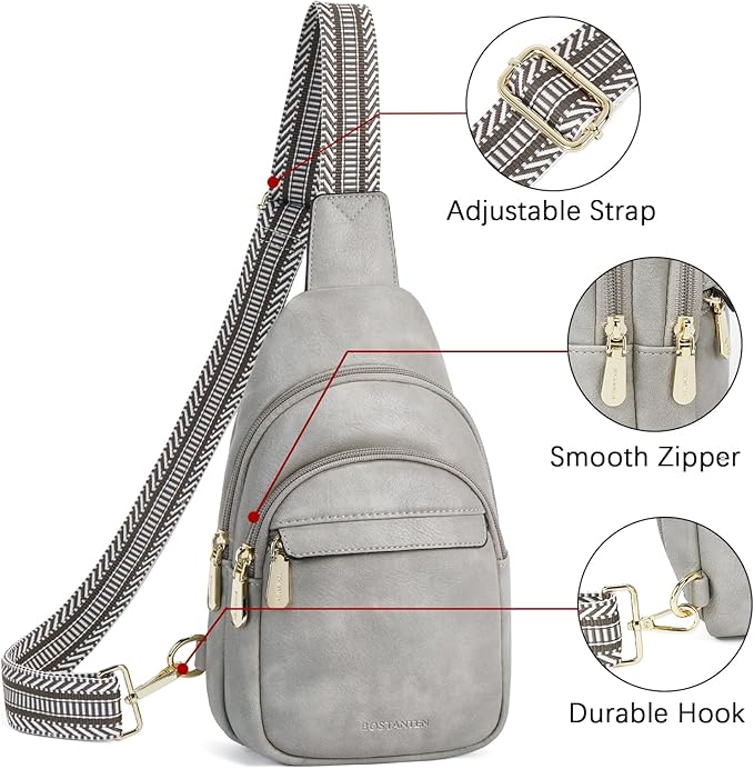 BOSTANTEN Sling Bag for Women Leather Crossbody Bags Fanny Pack Chest Bag for Travel