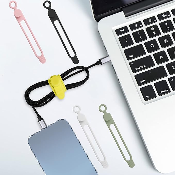 50Pcs Silicone Cable Ties Cord Organizer for Bundling Earphone, Phone Charger, Computer Cords, Reusable Cable Ties Wire Organizer in Home,Office,Kitchen,School (5 Colors)