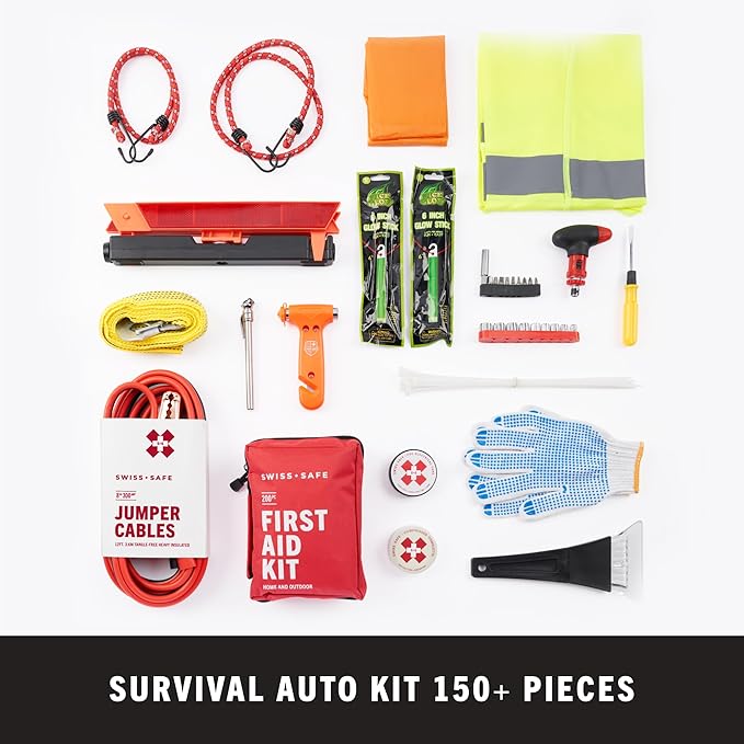 Swiss Safe 2-in-1 First Aid Kit for Car, Travel & Home, Businesses - Bonus Mini Kit for Medical Emergency Aid, Survival, Camping - 233 Piece, Car FAK