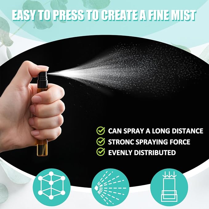 Zhehao 25 Pcs Mini Spray Bottles 10 ml Clear Glass Perfume Bottles Refillable Fine Mist Perfume Atomizer Portable Empty Sample Containers for Cleaning, Essential Oils, Travel (Amber)