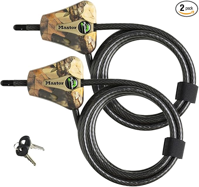 Master Lock - Keyed Alike Python Trail Camera Adjustable Camouflage Cable Locks w/4 Keys, 8418KA-2 CAMO 2-Pack