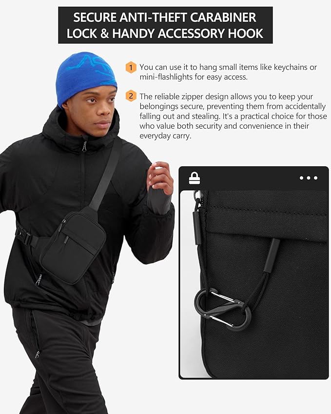 Peicees Small Anti-theft Sling Bag for Men Women Waterproof Mini Crossbody Backpack Chest Bag Travel Passport Phone Holder, Black