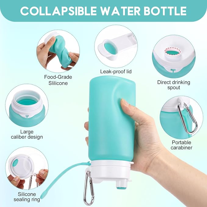 LemonRoad 2 Pcs 19 oz Silicone Collapsible Water Bottle Portable Foldable Water Bottle Leakproof with Carabiner Reusable Lightweight for Travel Sport Hiking Camping Cycling Office(Pink Green)