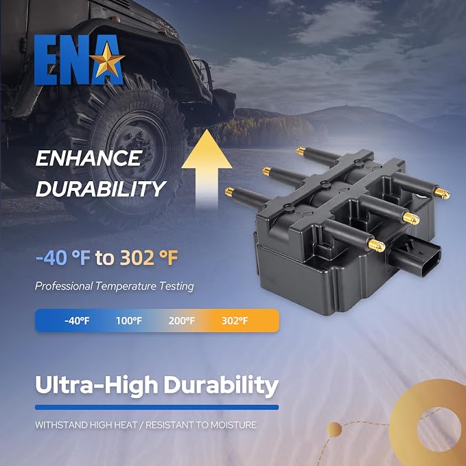 ENA Set of 1 Square UF305 Ignition Coil Pack with 7mm 27703 Spark Plug Wire Set Compatible with Dodge Caravan Chrysler Town & Country VW Volkswagen Routan 2001 2002 2003 3.8L V6 Replacement for UF633