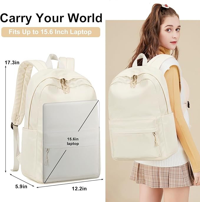 LOIDOU Backpack for Girls School Backpacks Bookbags for Elementary Middle School Women Laptop Backpacks (Beige, L-17)