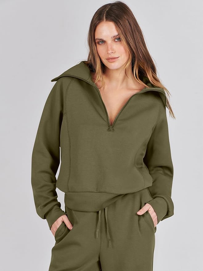 ANRABESS Women’s 2 Piece Outfits Half Zip Sweatshirt & Wide Leg Pants Airport Travel Lounge Matching Sets Sweatsuits Clothing