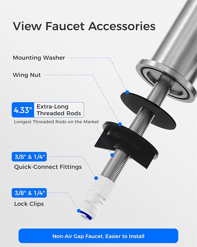 Waterdrop G2FCT-BN Drinking Water Faucet, Reverse Osmosis Faucet, Water Filter Faucet for Kitchen Bar Sink, Single Handle, Easy to Install, Lead-Free, Stainless Steel, Brushed