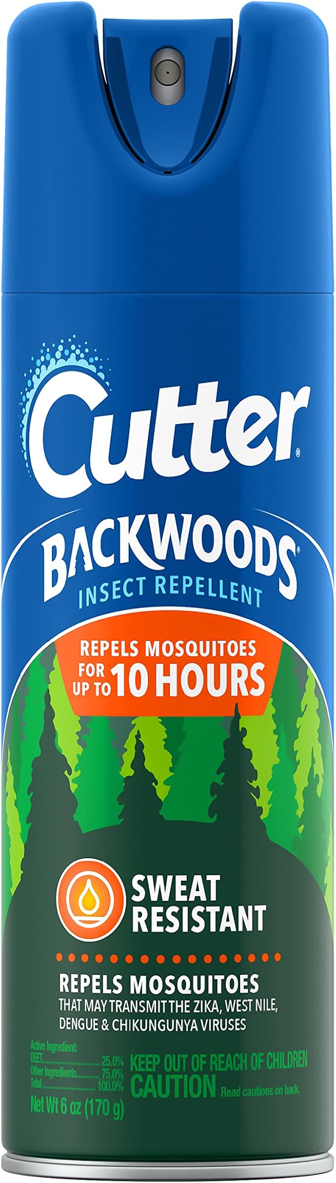 Cutter Backwoods Insect Repellent, Mosquito Repellent, 25% DEET, Sweat Resistent, 6 Ounce (Aerosol Spray)