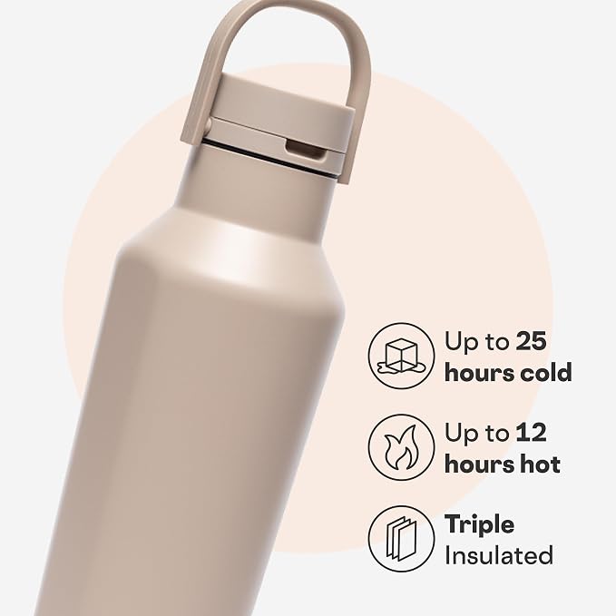 Corkcicle Sport Canteen - Keeps Drinks Cold 25 Hours - Stainless Steel Water Bottle - Triple-Insulated - Spill-Proof - Summer Drinkware Gift - Keeps Drinks Ice Cold - 20 oz - Desert