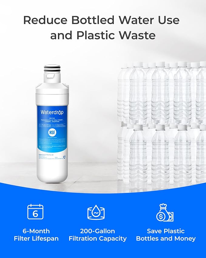 Waterdrop LT1000PC ADQ747935 MDJ64844601 Refrigerator Water Filter, Reduce chlorine, bad taste and odor, Replacement for LG® LT1000P®, ADQ74793501, ADQ74793502, Kenmore 46-9980, Pack of 3