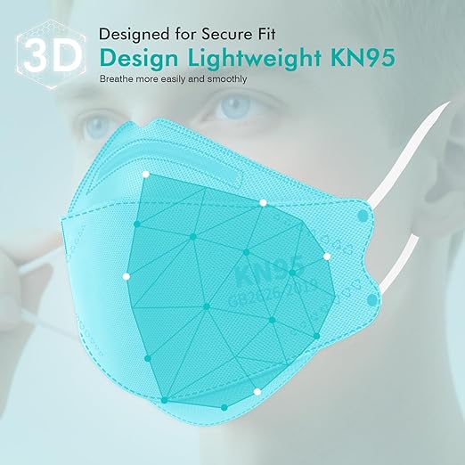 LEMENT KN95 Face Masks - 100 Pack Breathable Comfortable Disposable Masks For Adult, Filter Efficiency≥95%, Elastic Ear Loops, Blue