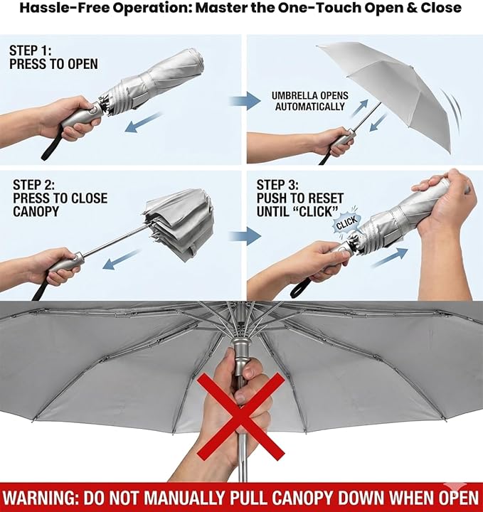 SIEPASA Compact Travel Umbrella - Windproof Auto Open/Close, Small Folding Umbrella for Rain & Sun with UPF50+ - Lightweight Frame, Waterproof - Fits Backpack, Purse, Suitcase.(Silver/Butterfly)