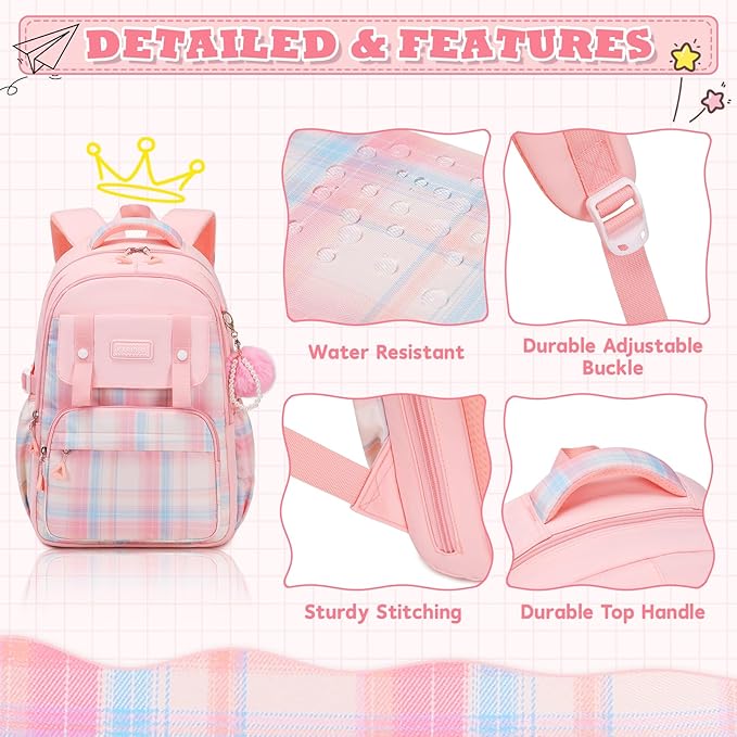 MUSEVOS Girls Backpack, Ideal School Backpack for Girls from Elementary to Teen Years, Kawaii Bookbag Cute Large Capacity