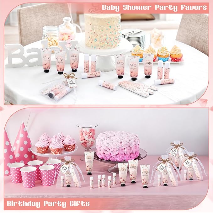 Leelosp 24 Sets Baby Shower Favors for Guests Baby Shower Hand Cream and Lip Balm Bulk Gift Set Thank You Gift Travel Size Hand Lotion Lip Balm with Nail File Party Favors
