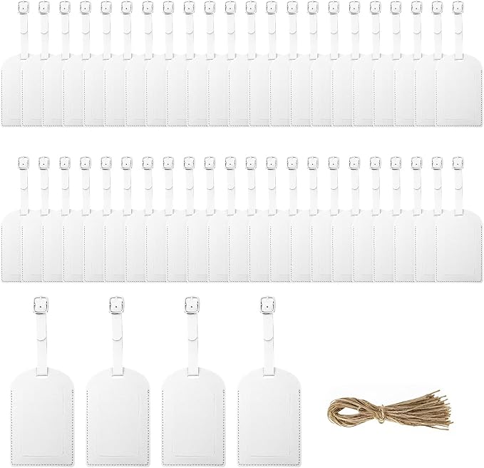 48 Pack Leather Luggage Tags PU Leather with Name ID Card Wedding Favors for Guests Bridal Shower Gifts (White)
